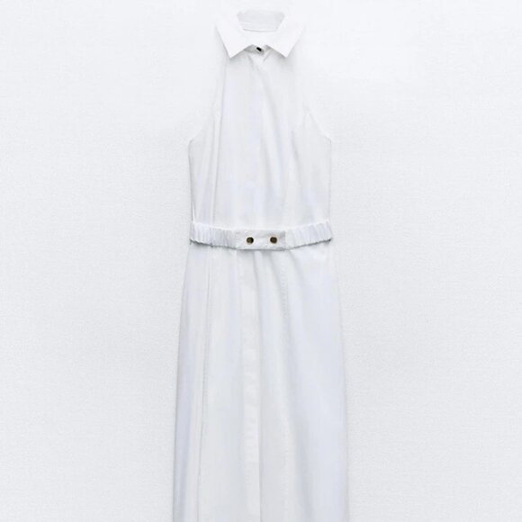 ZARA WOMAN MIDI HALTER DRESS IN WHITE.  SZ S - Picture 3 of 4